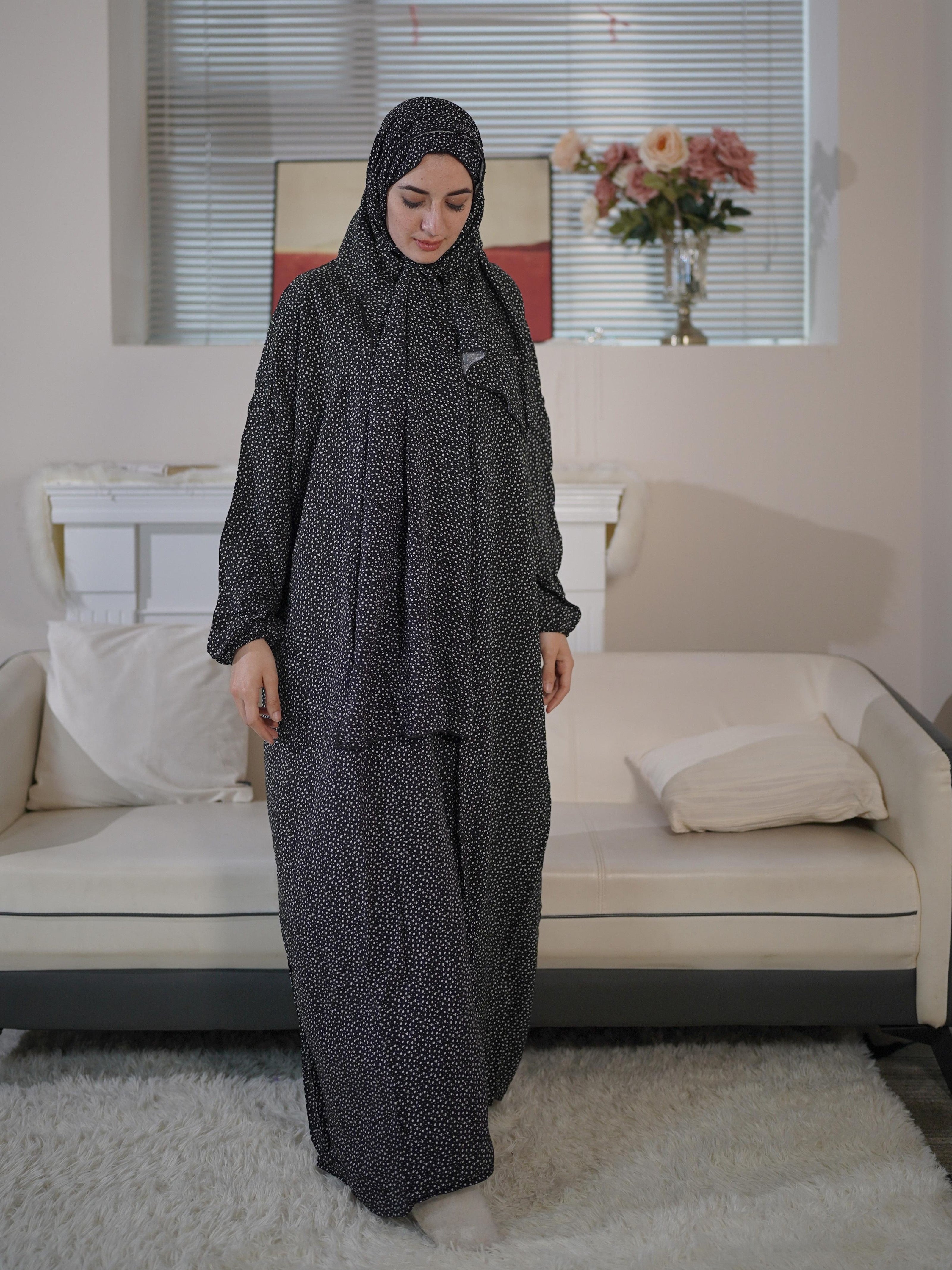 Plus Size Floral Print Modest Dress with Hijab Rayon Machine Washable