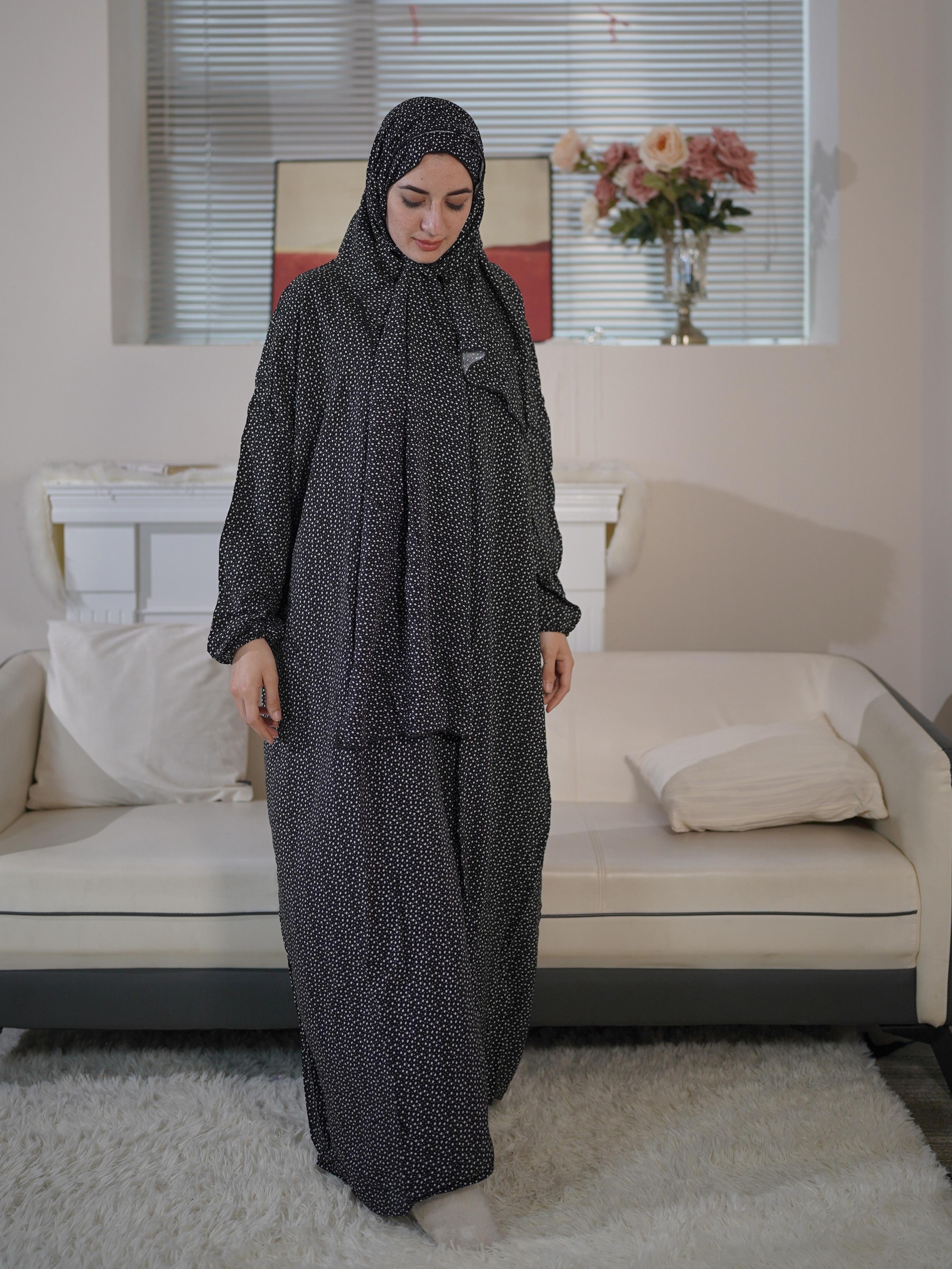 Plus Size Floral Print Modest Dress with Hijab Rayon Machine Washable