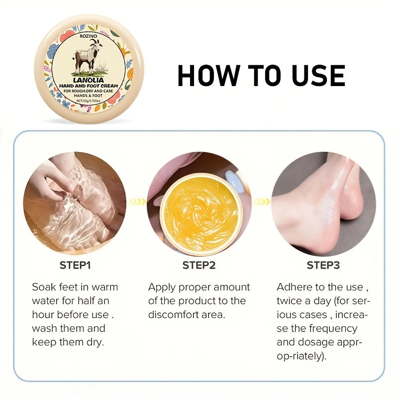 Crema de manos y pies con lanolina y ácido hialurónico para piel seca, hidratante profundo