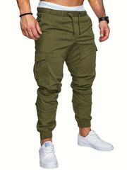 Men's Cotton Cargo Pants Solid Color Regular Fit Non-Stretch All-Season Drawstring Waist
