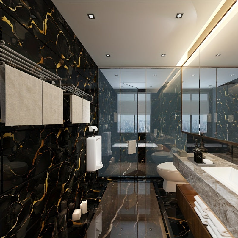 3D Marble Look Self-Adhesive PVC Wall Tiles Glossy Finish Bohemian Style for Home Decor