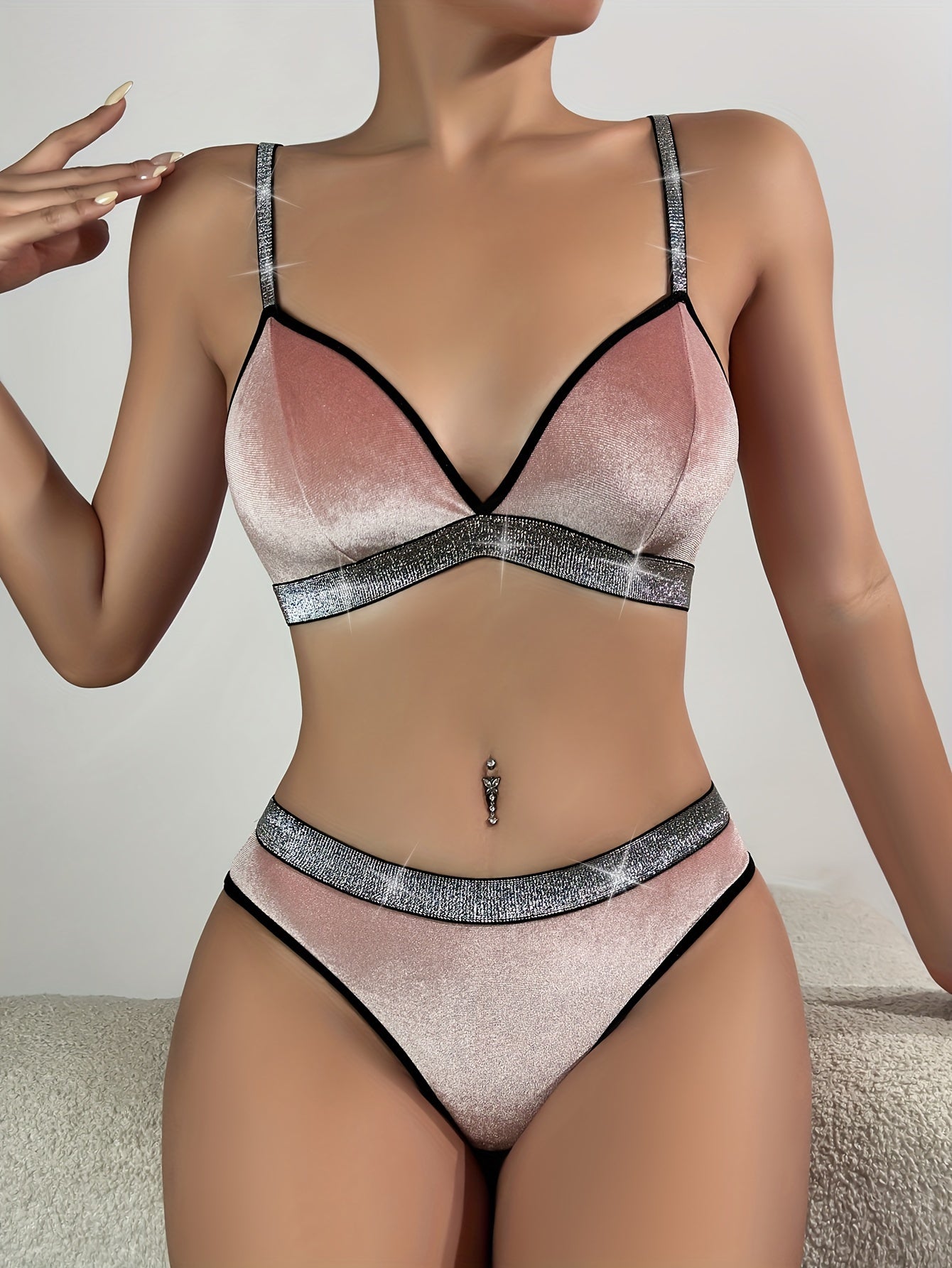 Women’s Velvet Lingerie Set Without Steel for Autumn Winter Comfort