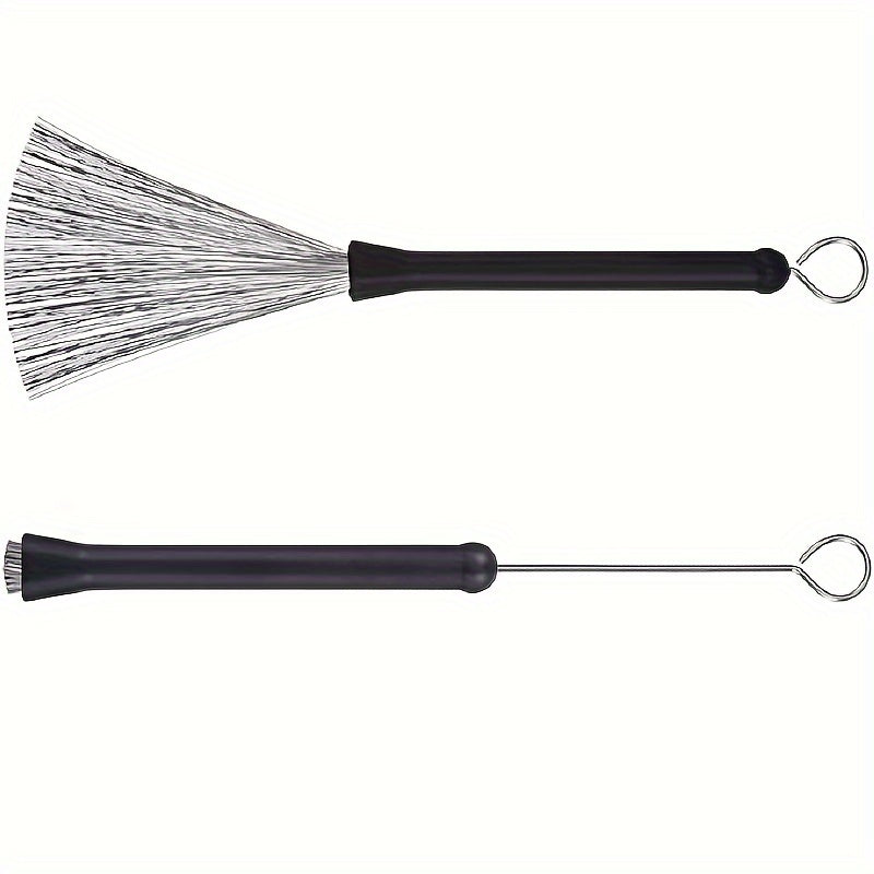 Pair of Retractable Wire Drum Brushes with Rubber Handles for Drumming and Practice