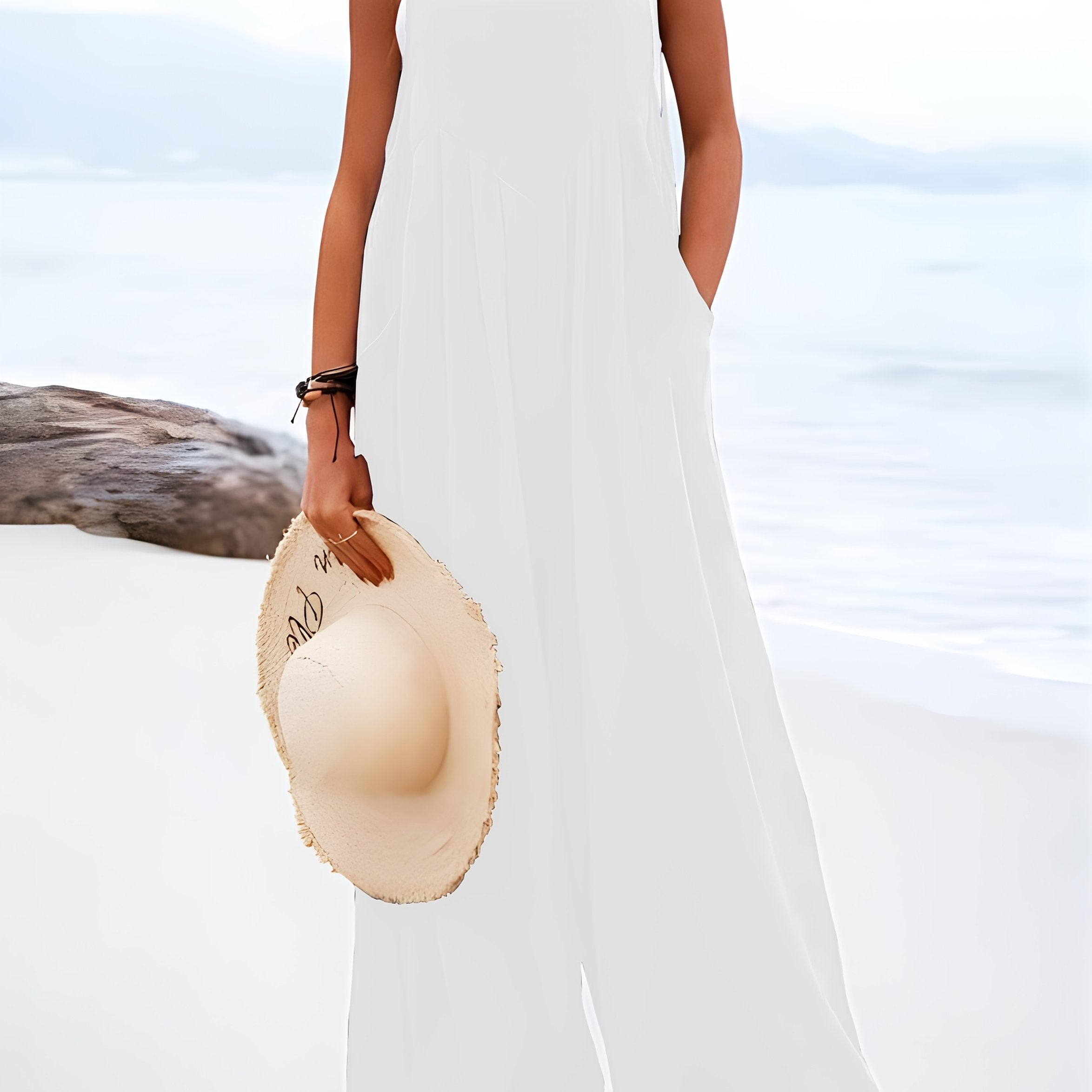 Mono sin mangas de talla grande con tirantes de botones, estilo vacaciones