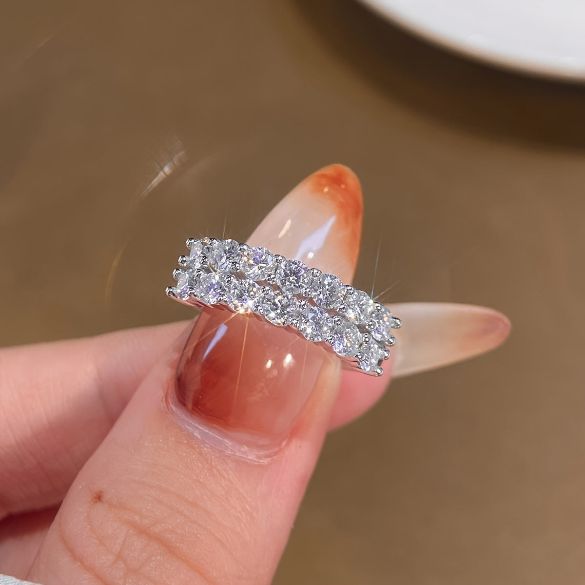 Anillo de compromiso de plata de ley con moissanita para mujer, doble fila de 3 mm, regalo de eternidad