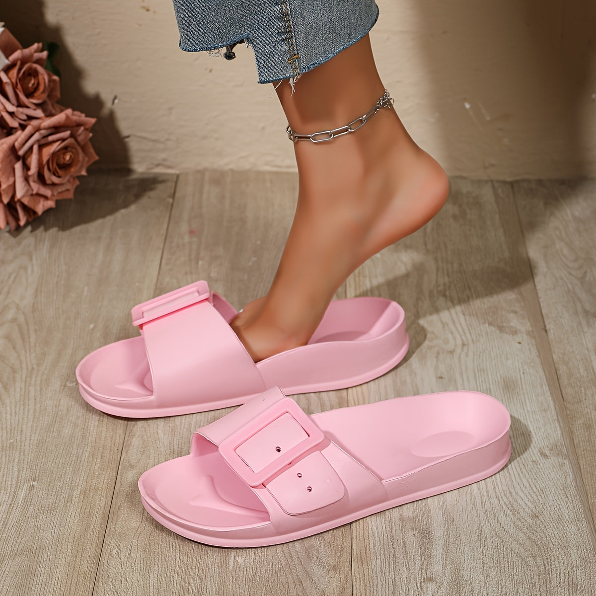 Women’s EVA Slip-On Slides Pink Open-Toe Indoor Outdoor Comfortable