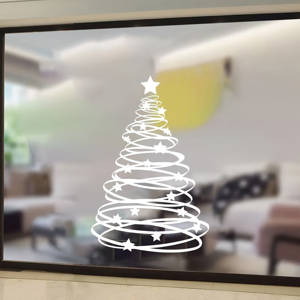 Christmas Tree Glass Sticker Reusable PVC Matte Rectangular Window Door Decor