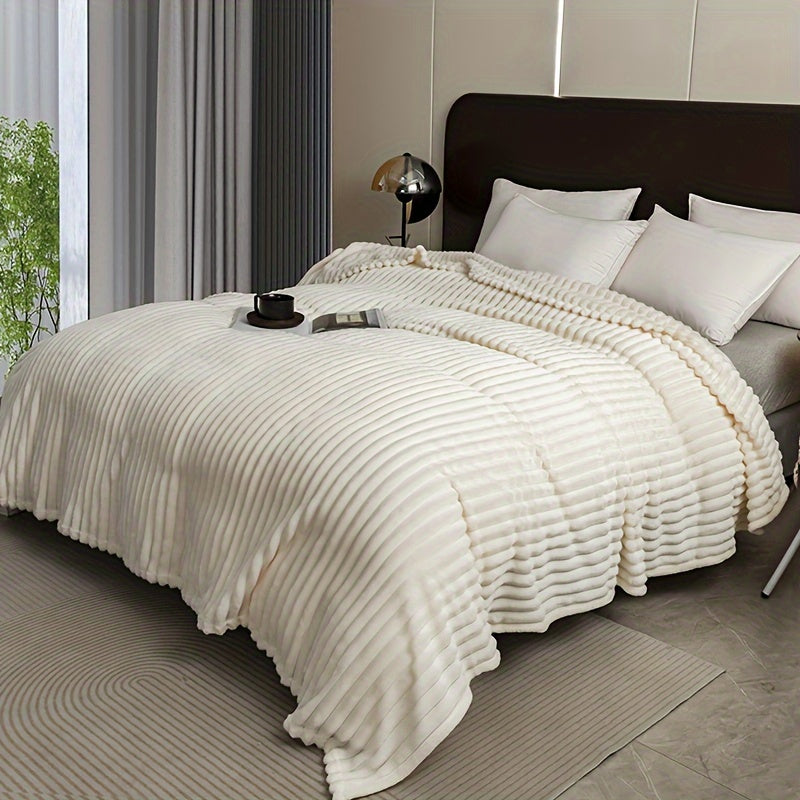 Contemporary Striped Flannel Throw Blanket for Bed and Couch All-Season Comfort