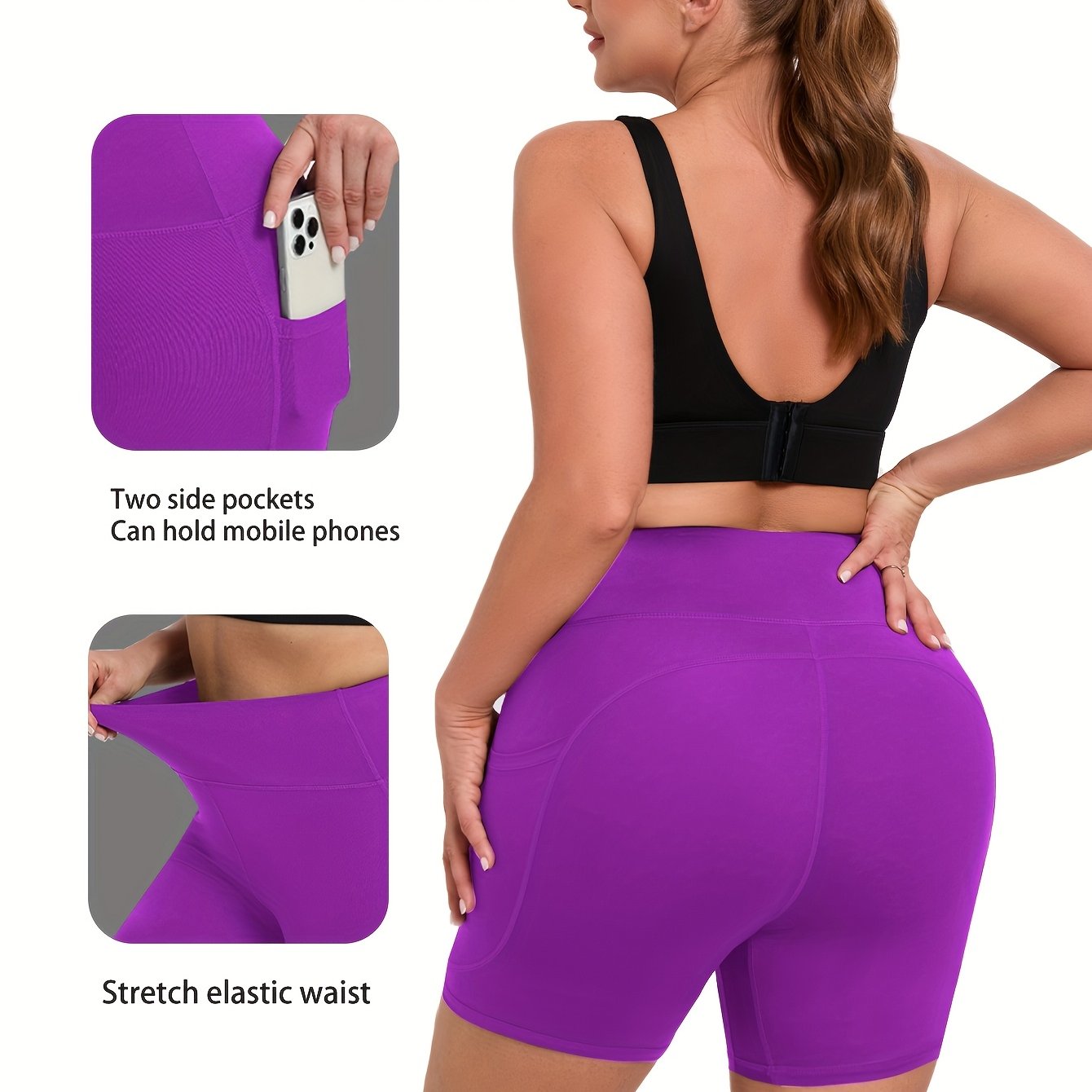 Women's Plus Size High-Waisted Yoga Shorts with Pockets Breathable Slim Fit