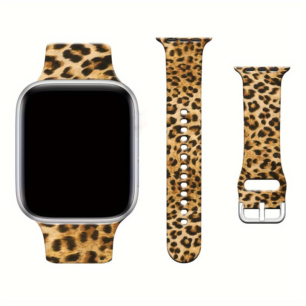 Leopard Print Silicone Watch Strap for iWatch Series Ultra, Ultra2, 10, 9, 8, 7, 6, 5, 4, 3, 2, 1, and SE