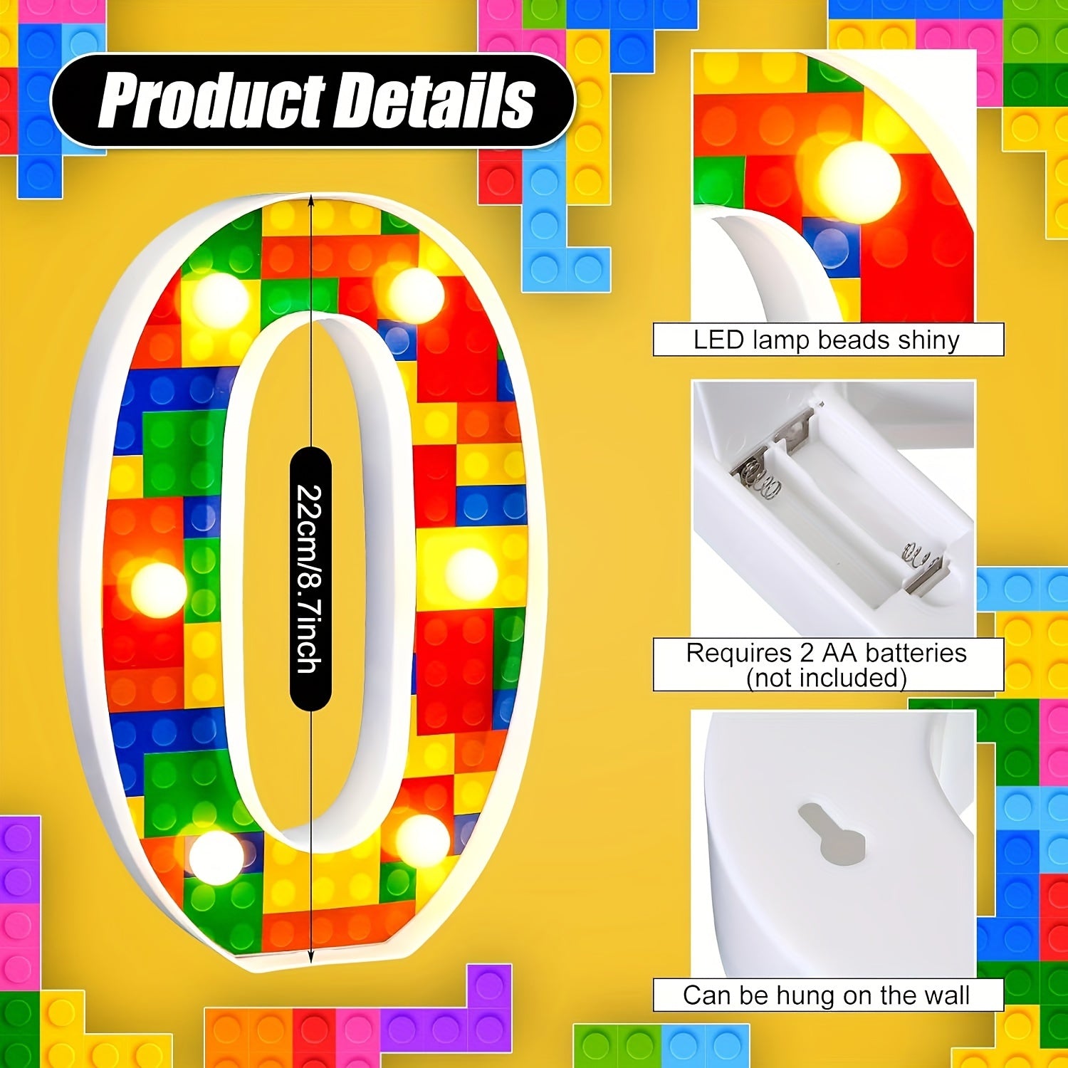 Colorful LED Light-Up Building Block Number for Kids Durable Plastic Battery-Operated