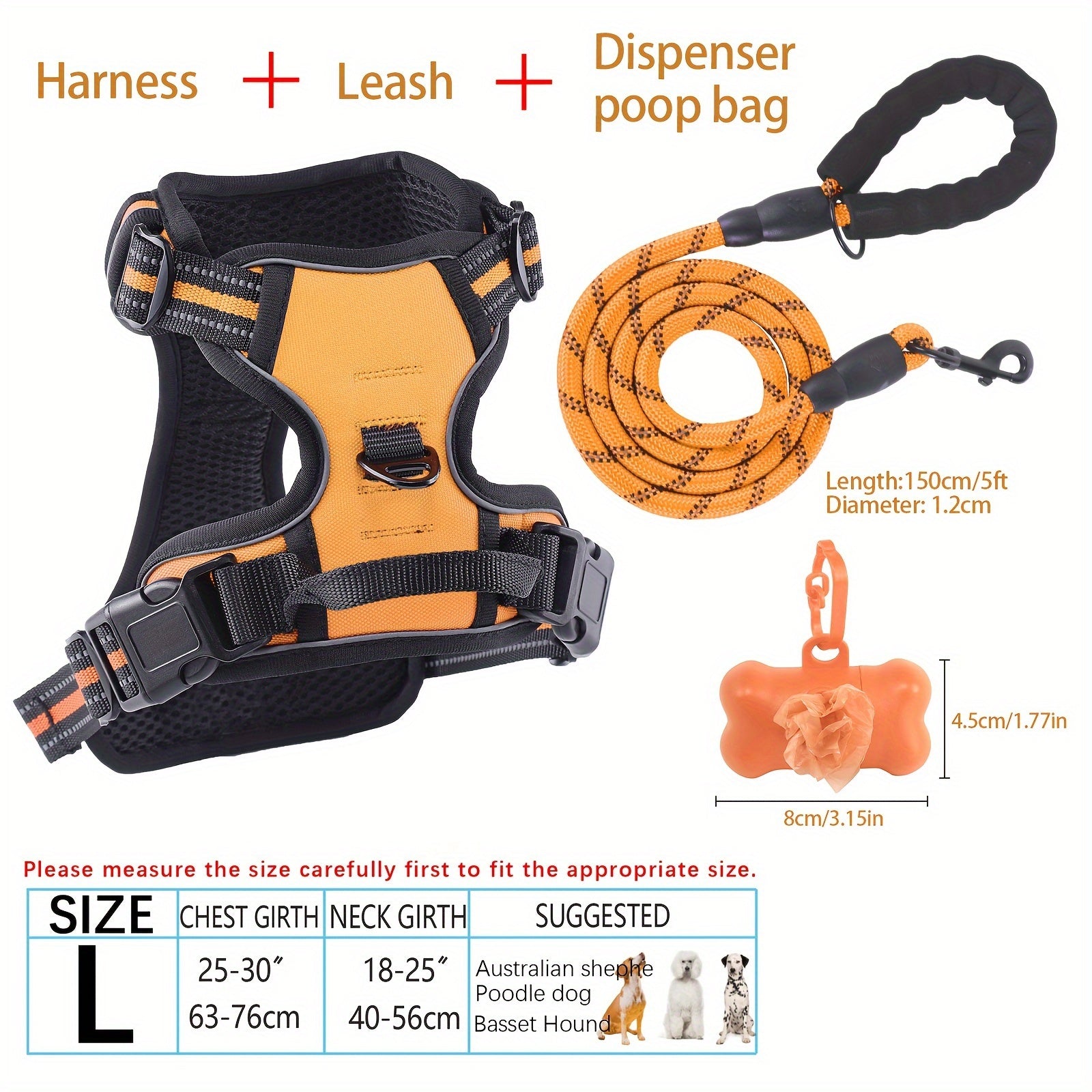 No-Pull Dog Harness and Leash Set with Reflective Features for Medium and Large Dogs