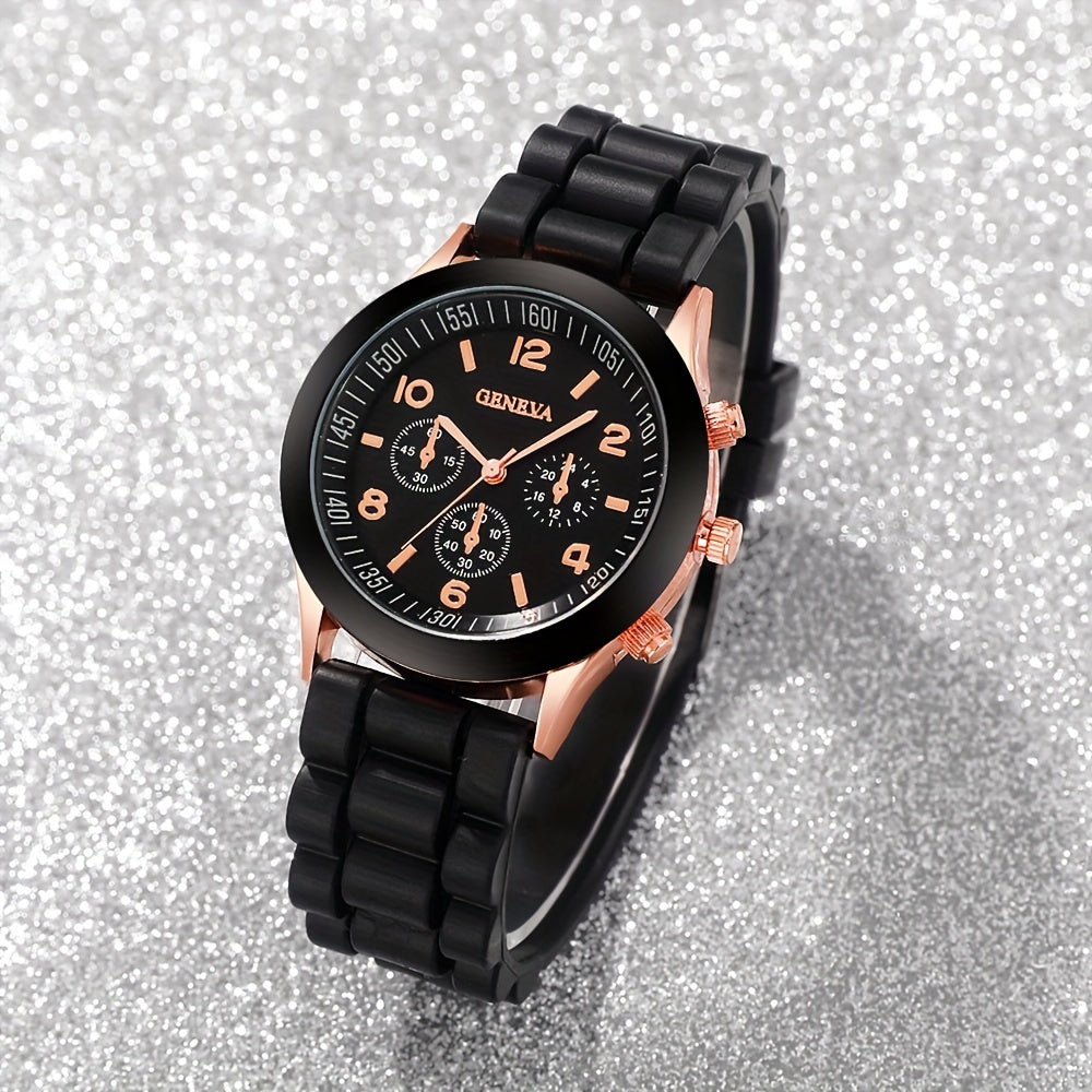 Набор из 3 универсальных повседневных кварцевых часов с хронографом, цифровым циферблатом, силиконовым ремешком