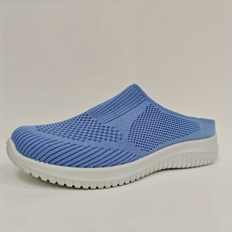 Women's Breathable Knit Mules - Slip-On Casual Shoes, Flat Shoes for Outdoor and All-Season Wear