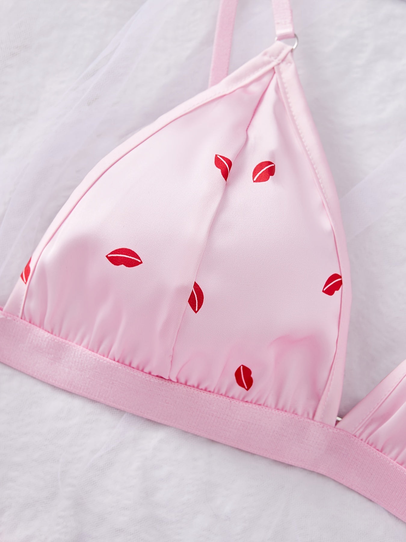 Pink Satin Lingerie Set for Women Sexy Bra and Panties Comfortable Stretch Fabric