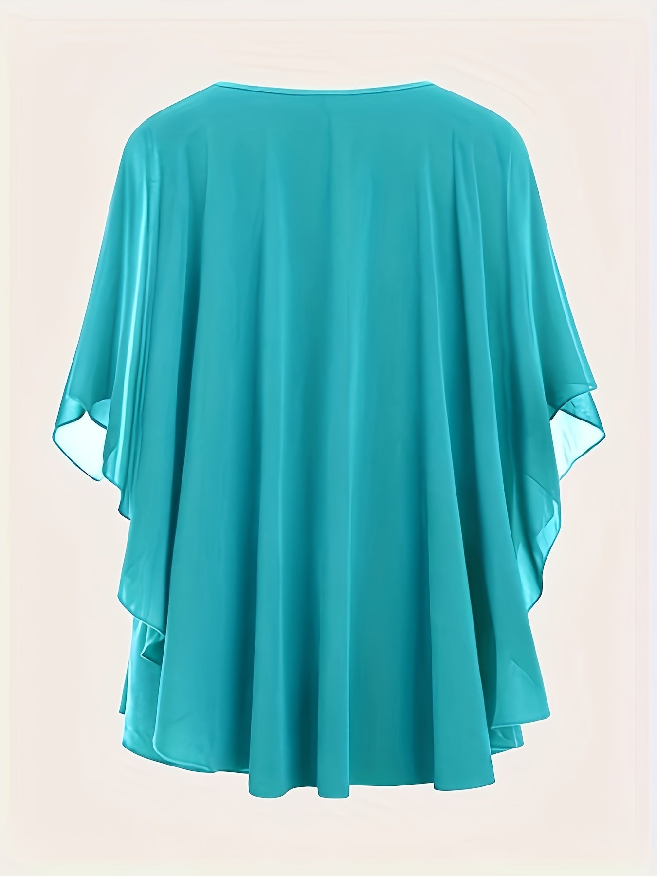 Plus Size Solid Pleated Batwing Sleeve Blouse with Crew Neck for Spring and Summer