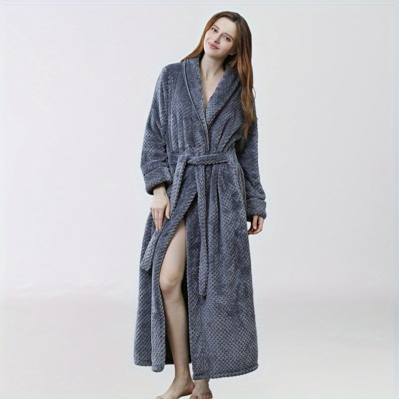 Flannel Bathrobe for Women Long Sleeve Soft Coral Velvet Lounge or After Bath