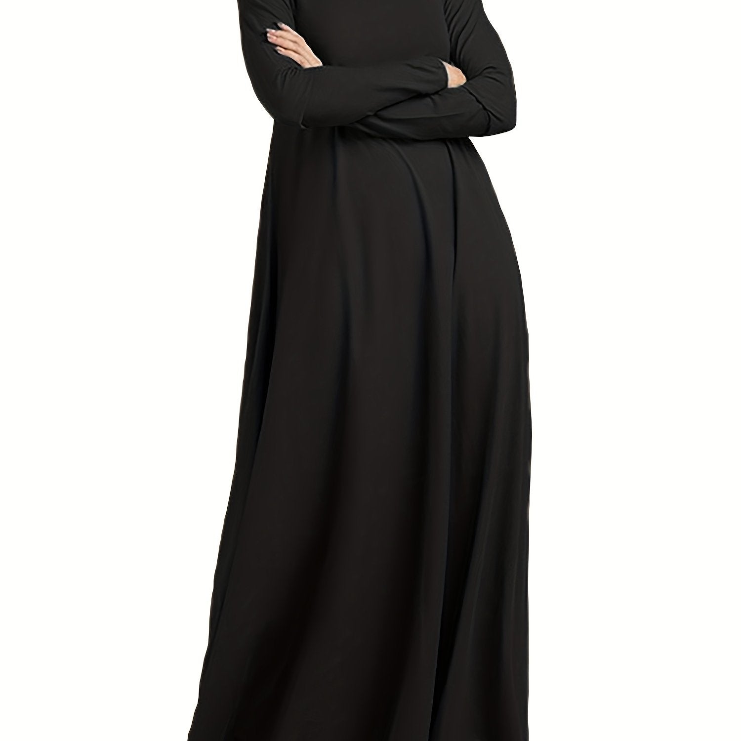 Long Sleeve Solid Color Ramadan Kaftan Dress with Turtle Neck Maxi Length Women’s Clothing