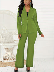 Conjunto de oficina para mujer de dos piezas, blazer y pantalones de ajuste slim, color sólido, lycra