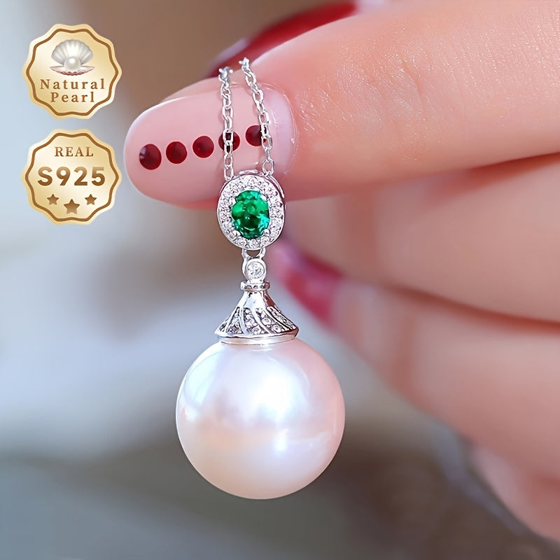 Silver Pendant Necklace with Natural Freshwater Pearl 13-14mm Jewelry Gift Box