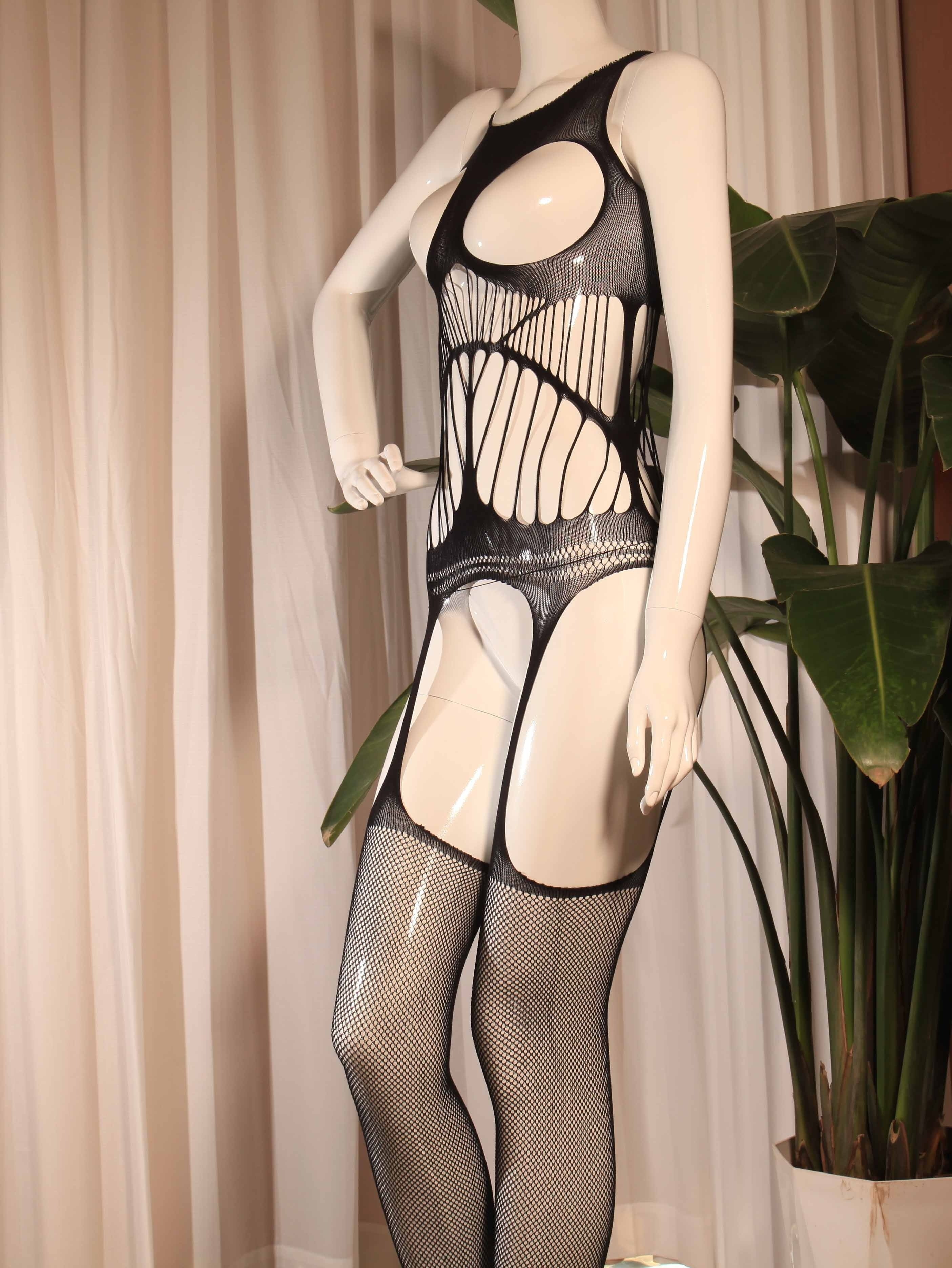 Conjunto de pijama de encaje de malla para mujer con tela transparente