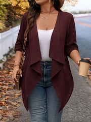 Plus-Size Women's Asymmetrical Hem Cardigan Long Sleeve Open Front Solid Color Layering
