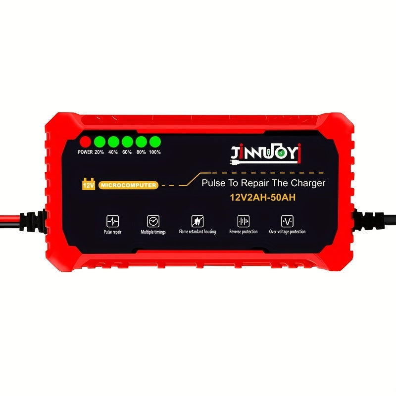 Mototsikl akkumulyatorini zaryadlovchi, to'liq avtomatik, LED displey, 12V, 2-50AH, 3A pulsli