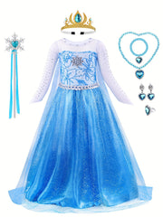 Girls Elsa Queen Costume with Accessories for Cosplay and Birthday Parties