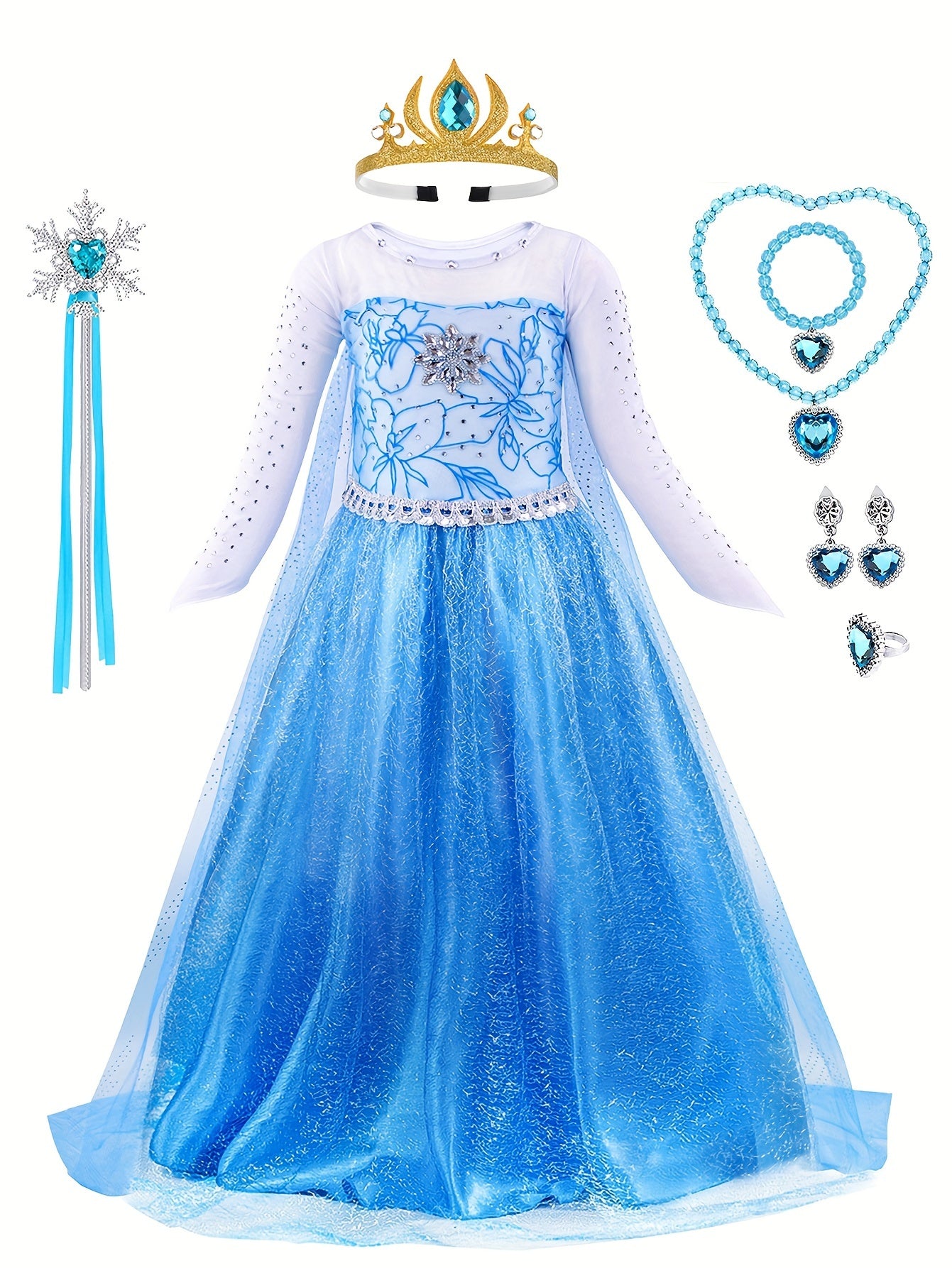 Girls Elsa Queen Costume with Accessories for Cosplay and Birthday Parties
