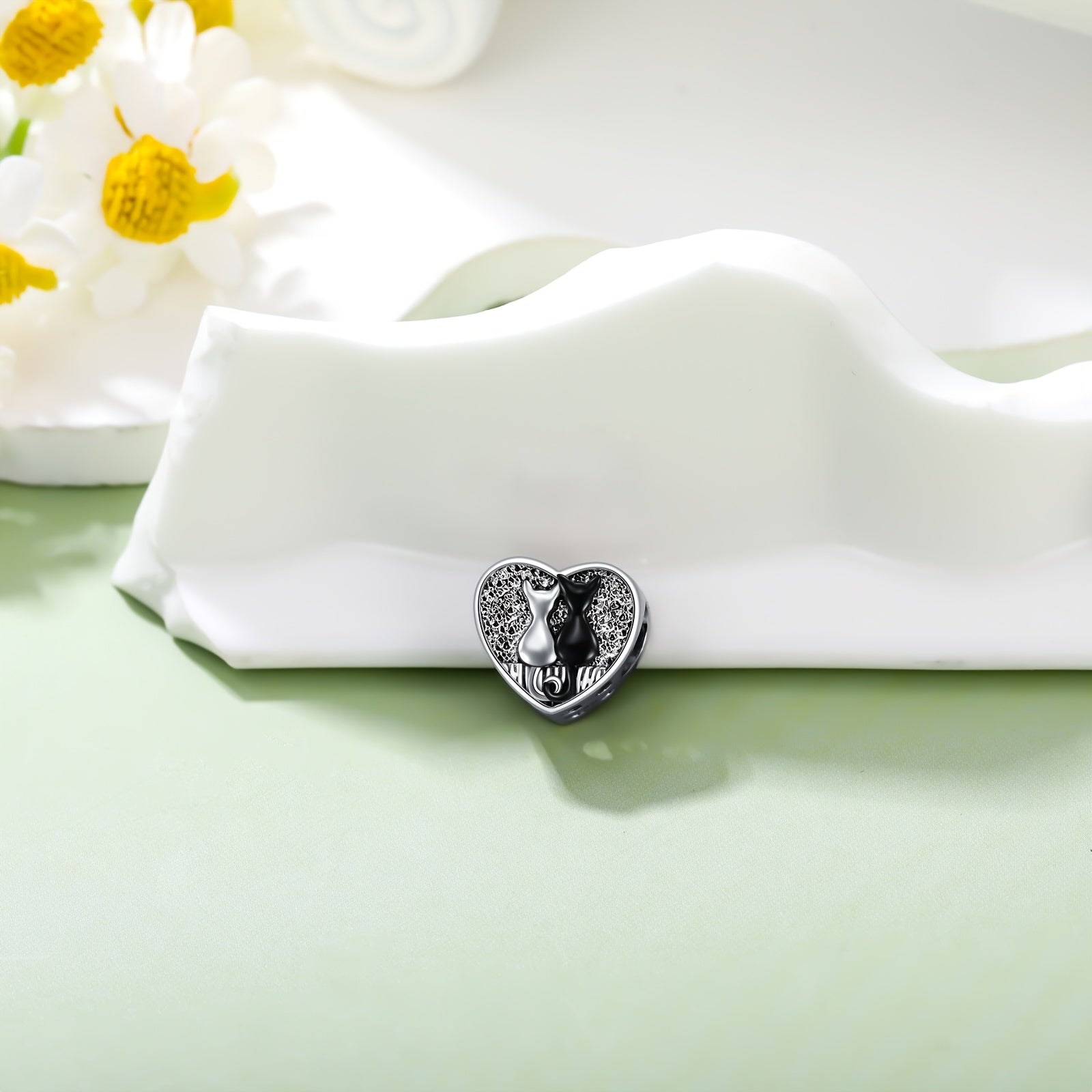 Charm de gato con forma de corazón en plata de ley con colgante de foto, joyería chapada en oro