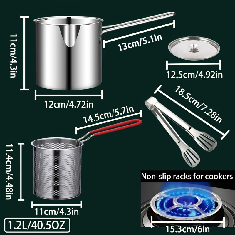 Freidora de acero inoxidable de 1 pieza, 1.7L para estufa de gas por inducción, duradera para exteriores
