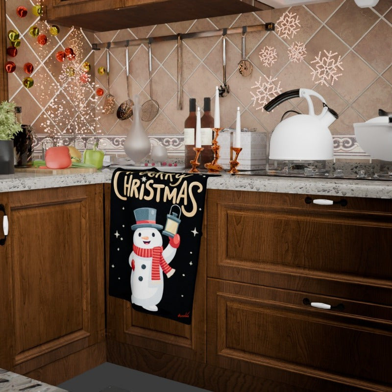 Christmas Snowflake Towel with Snowman and Deer, 18x66 cm Gift Decoration