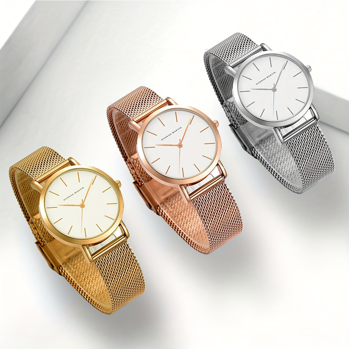 Women's Quartz Watch Stainless Steel Mesh Band Zinc Alloy Case Light Luxury Simple Fashion Wrist Watch