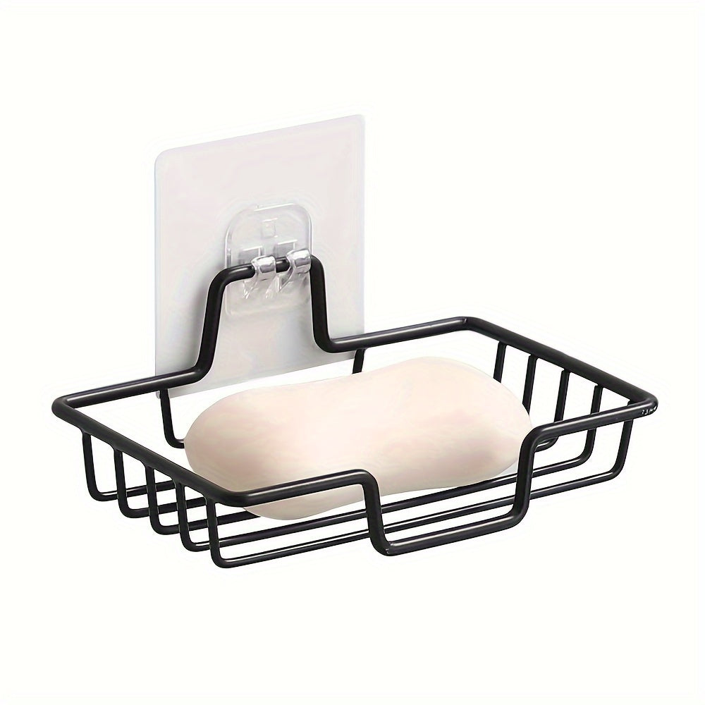 Stainless Steel Wall-Mounted Soap Dish Holder No Drilling Black Silver Bathroom Kitchen
