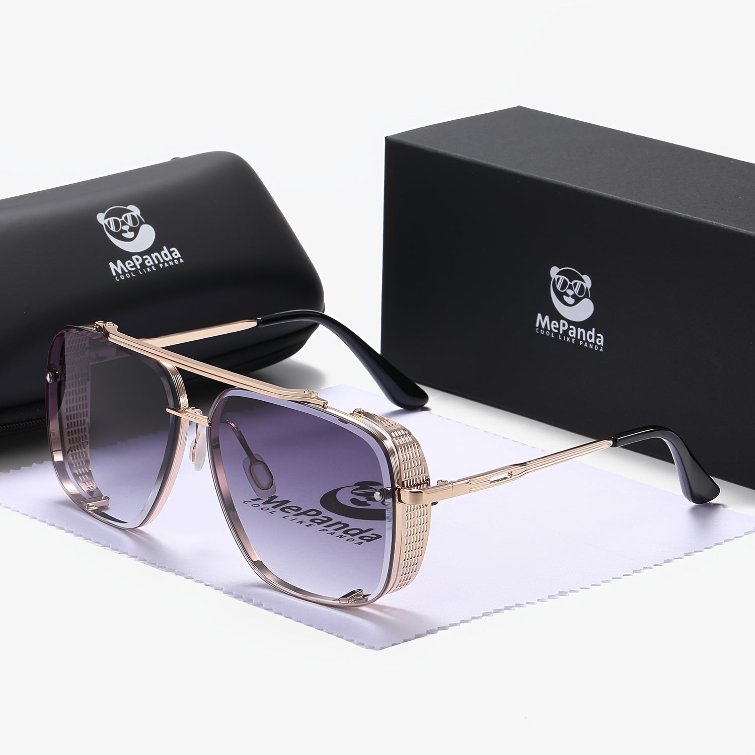 Men's and Women's Retro Square Metal Glasses Double Beam Fashion Eyewear