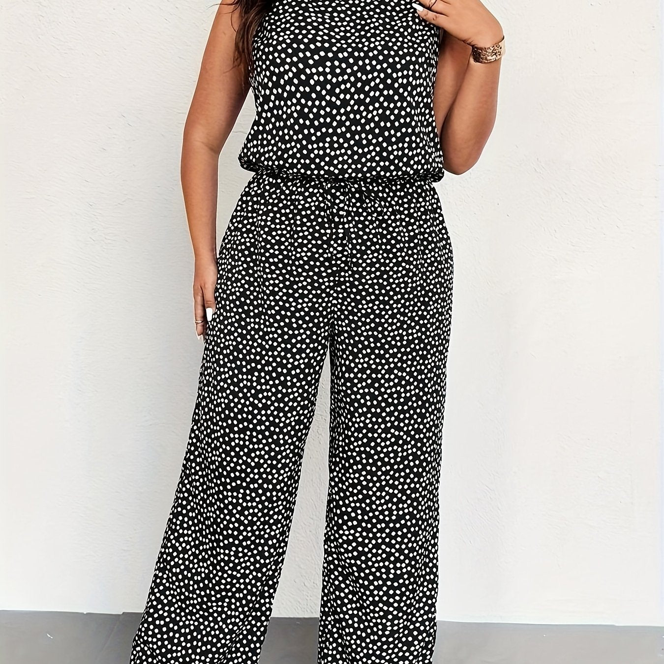 Plus Size Women's Floral Print Sleeveless Jumpsuit Elastic Waist Wide Leg Spring Summer Casual Formal