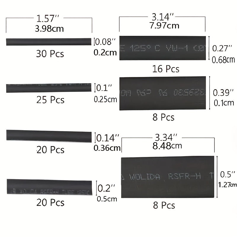 Kit de 127 piezas de mangas termocontraíbles impermeables y retardantes de llama para cables eléctricos
