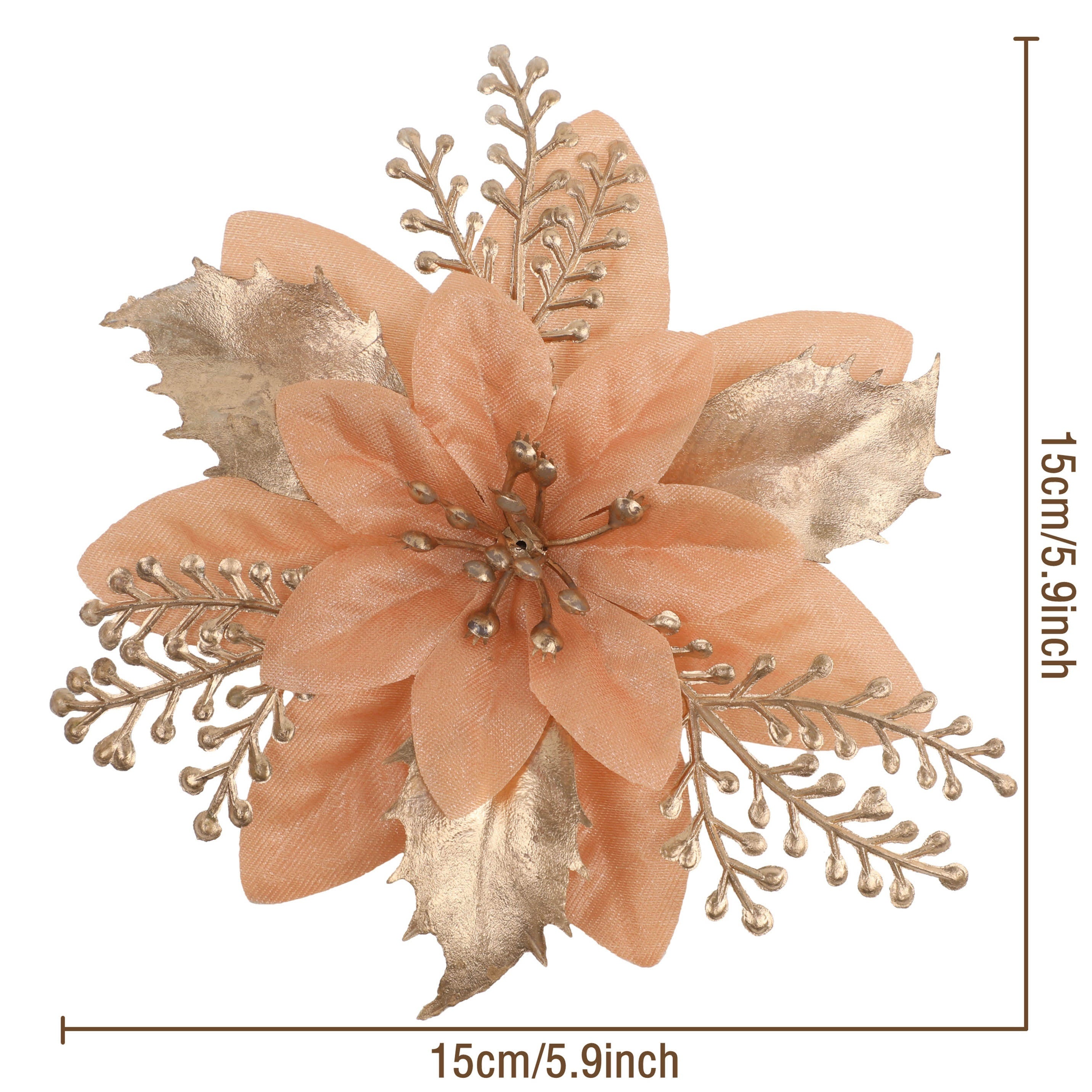 Conjunto de 12 flores artificiales de poinsettia en rojo y dorado para coronas y decoraciones navideñas