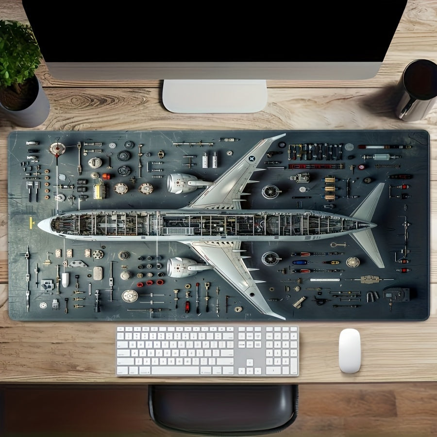 Alfombrilla de ratón de diseño de plano de avión oversized, antideslizante de goma, extensión para escritorio