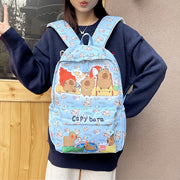 Cute Capybara Pattern Backpack Large Capacity Nylon School Bag with Adjustable Straps