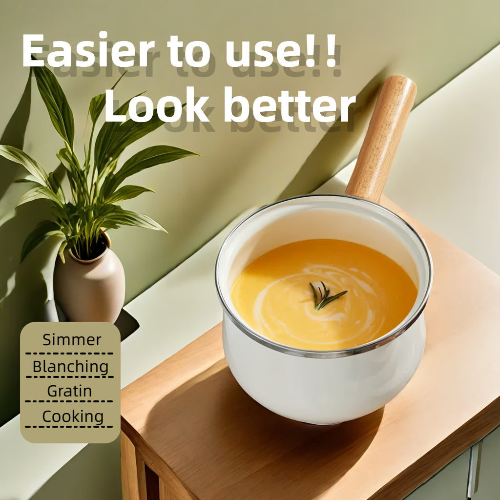 Cazo de esmalte de 6 pulgadas con tapa, olla pequeña para sopa, olla para leche para cocinar