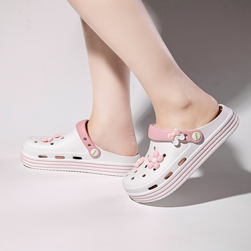 Women's Floral Embellished EVA Slip-On Clogs Breathable Non-Slip Sandals