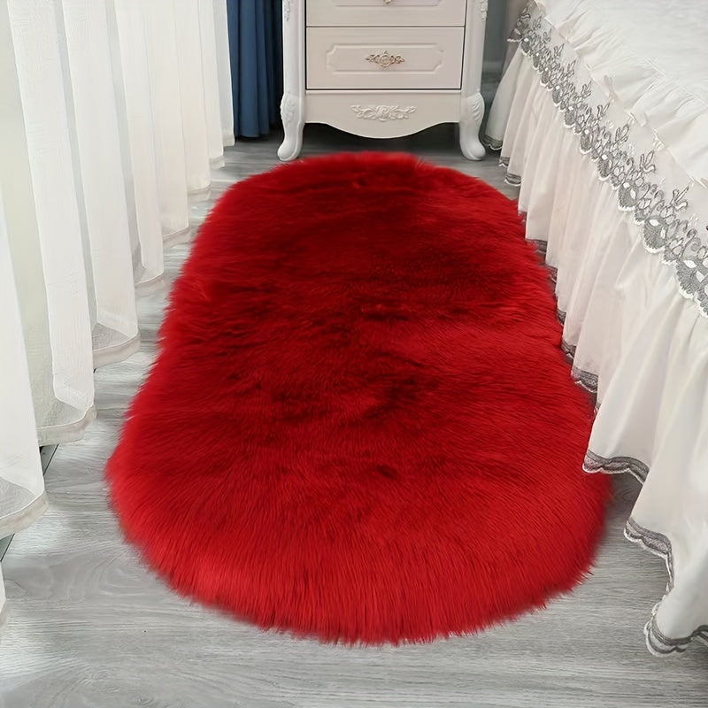 Solid Fuzzy Oval Rug for Bedroom Floor Carpet Contemporary Home Decor