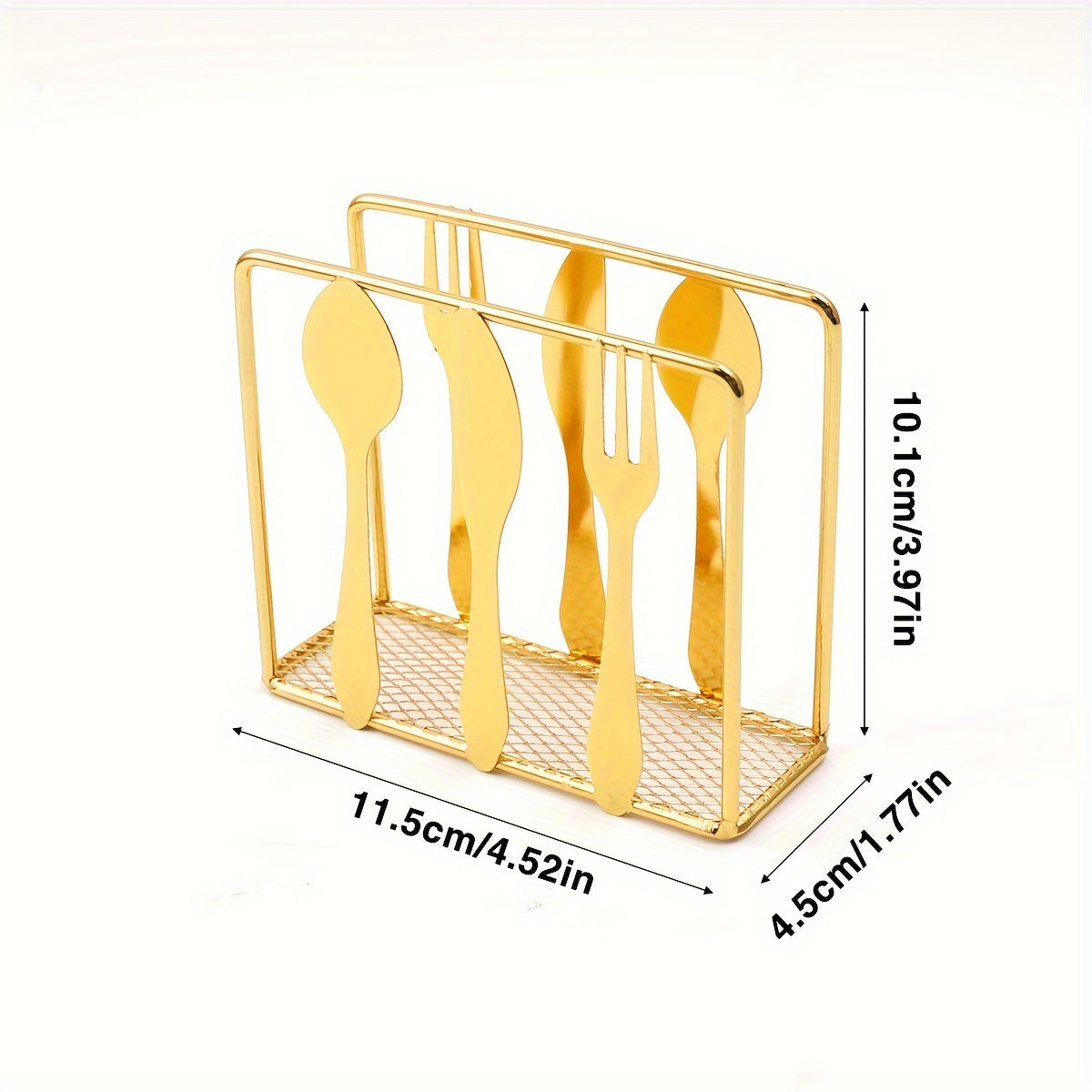Square Metal Tissue Storage Rack with Fork and Spoon Holder for Dining Table