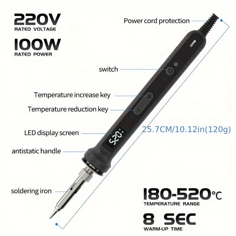 4-Piece LCD Digital Soldering Iron Set with Adjustable Temperature 180-520°C for DIY Repairs