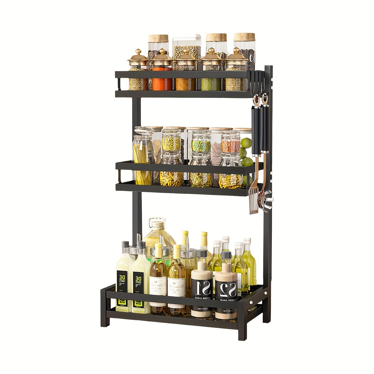 Black Stainless Steel Countertop Spice Rack with 3 Tiers for Jars and Bottles