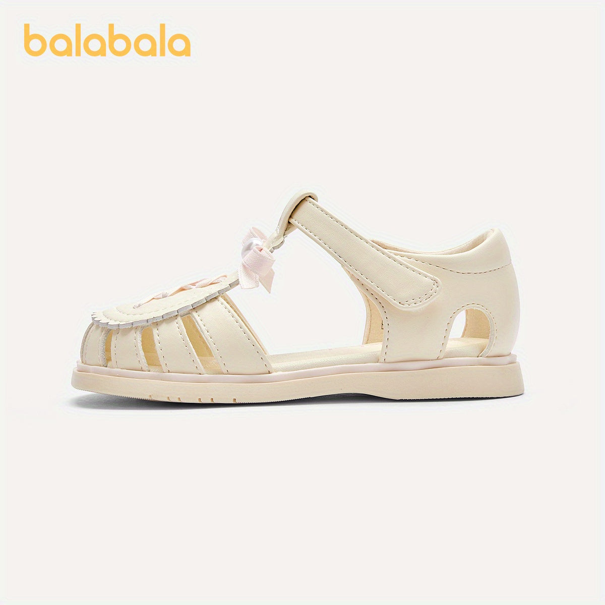 Girls' Summer Microfiber Sandals with Bow, Rubber Sole, Striped Design