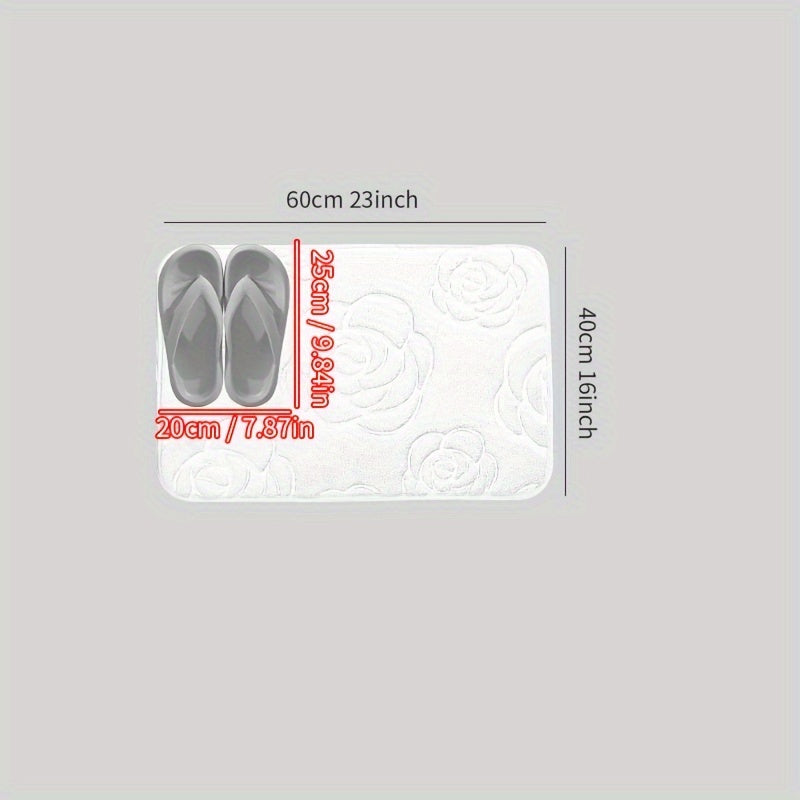 Blue and White Floral Bathroom Mat Plush Anti-Slip Absorbent Soft Rug