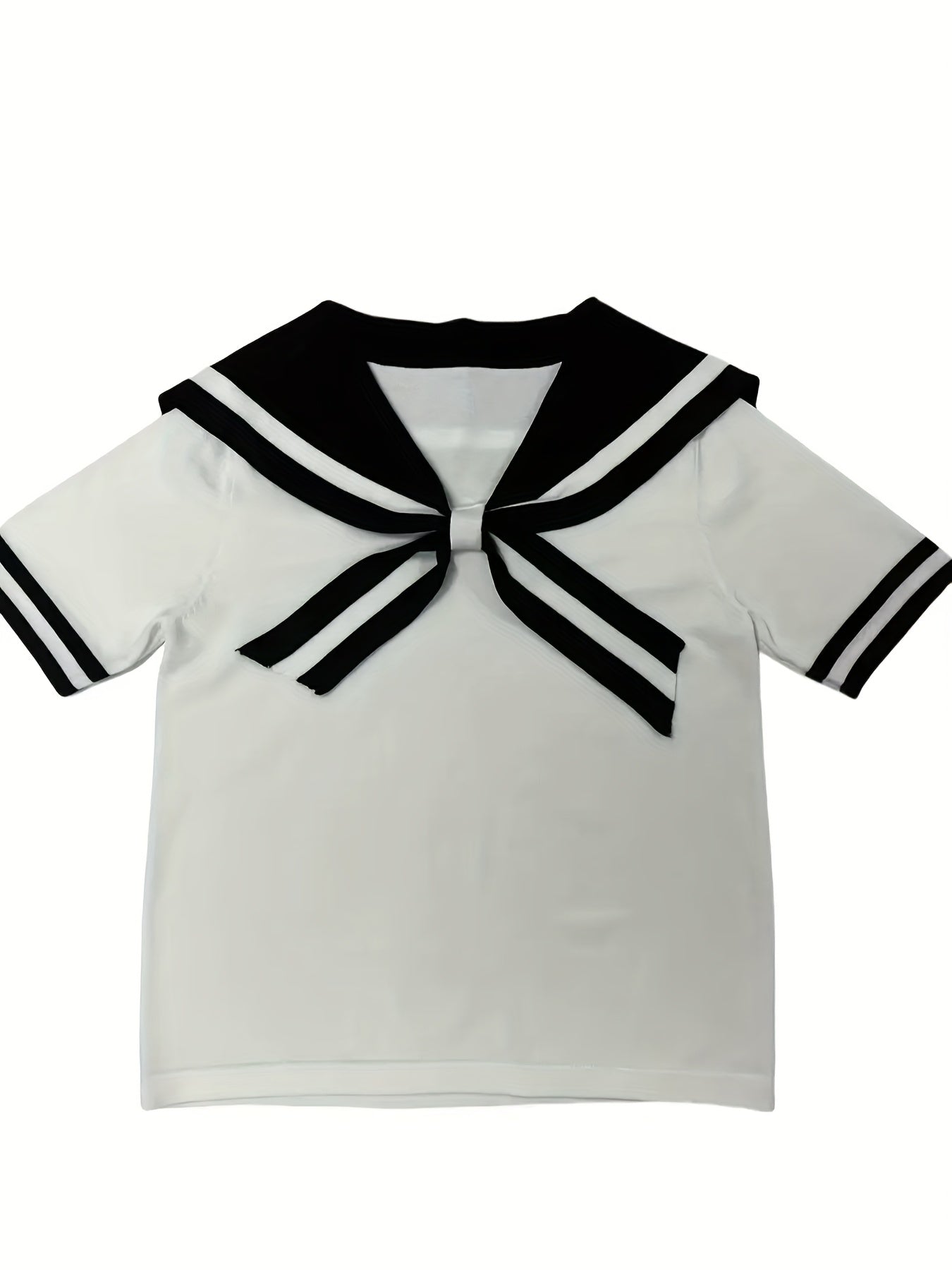 Women'S Sailor Neck Top White Black Bow Short Sleeve Polyester Casual Pullover