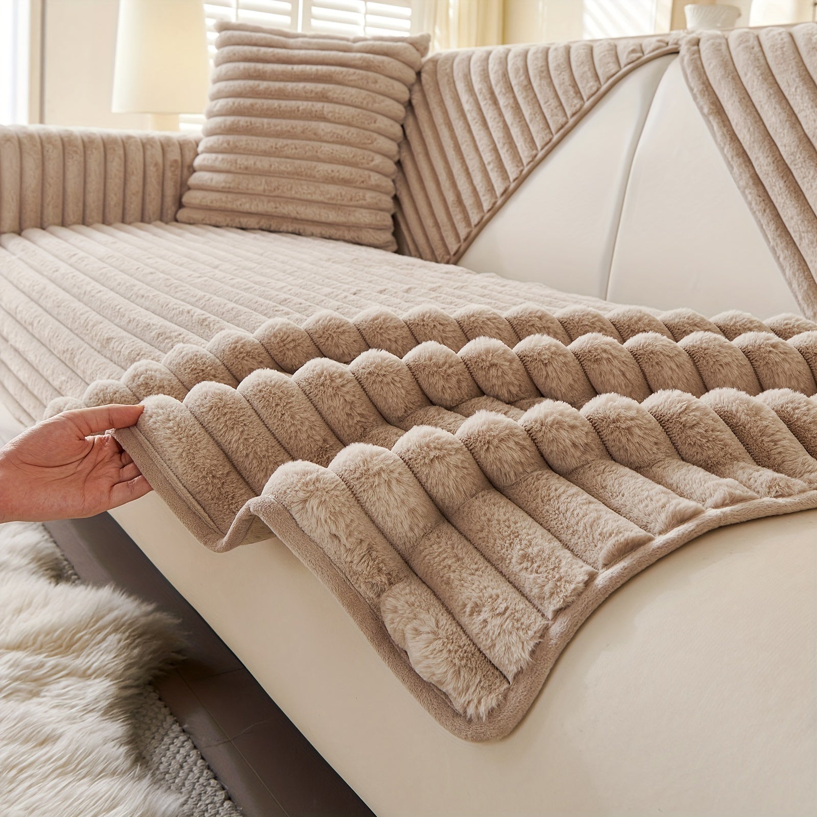 Современная плюшевая накидка на диван с искусственной кроличьей шерстью для всех диванов и защиты домашних животных